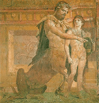 Chiron enseignant la cithare à Achille, fresque d’Herculanum. 